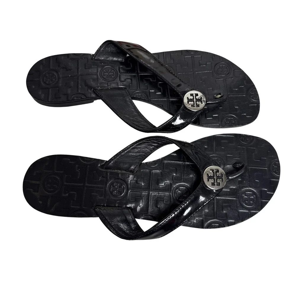 Tory Burch Patent Leather Thong Strap Sandals Women's Size US 7 Casual Flip Flop